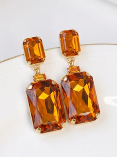 Orange Crystal & Gold Statement Earrings – Bridal, Evening Gift Jewelry
