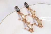 Gold Topaz & Bronze Long Earrings: Champagne Bridal Earrings