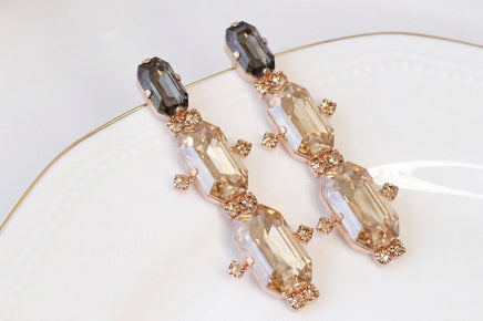 Gold Topaz & Bronze Long Earrings: Champagne Bridal Earrings