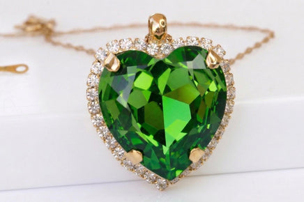 Olive Heart Necklace, Gold Heart Pendant Gift