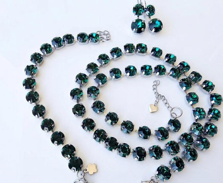 Emerald Green Crystal Jewelry Set, Formal Necklace Bracelet And Earrings Set