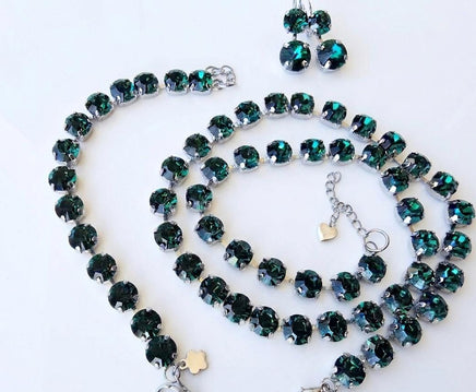 Emerald Green Crystal Jewelry Set, Formal Necklace Bracelet And Earrings Set