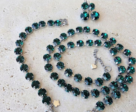 Emerald Green Crystal Jewelry Set, Formal Necklace Bracelet And Earrings Set