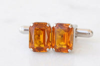 Orange Amber Crystal Cufflinks – Gold or Silver – Wedding Gift