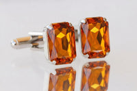Orange Amber Crystal Cufflinks – Gold or Silver – Wedding Gift