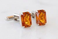 Orange Amber Crystal Cufflinks – Gold or Silver – Wedding Gift