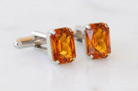 Orange Amber Crystal Cufflinks – Gold or Silver – Wedding Gift