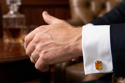 Orange Amber Crystal Cufflinks – Gold or Silver – Wedding Gift