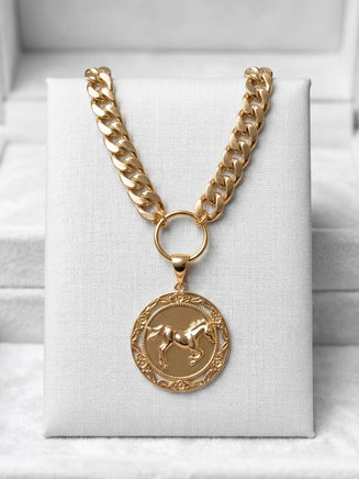 Gold Coin Horse Necklace – Chunky Vintage Statement