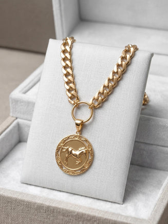 Gold Coin Horse Necklace – Chunky Vintage Statement