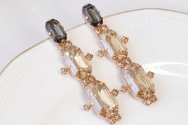 Gold Topaz & Bronze Long Earrings: Champagne Bridal Earrings