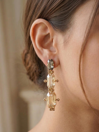 Gold Topaz & Bronze Long Earrings: Champagne Bridal Earrings