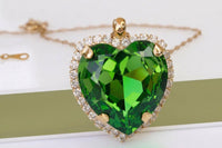 Olive Heart Necklace, Gold Heart Pendant Gift