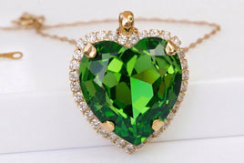 Olive Heart Necklace, Gold Heart Pendant Gift