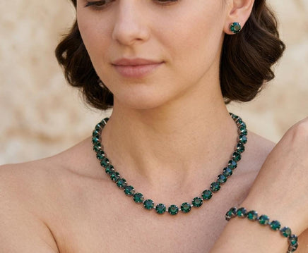 Emerald Green Crystal Jewelry Set, Formal Necklace Bracelet And Earrings Set