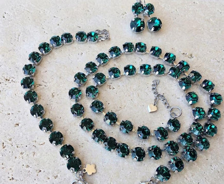 Emerald Green Crystal Jewelry Set, Formal Necklace Bracelet And Earrings Set