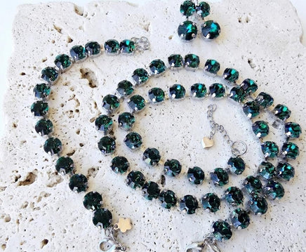 Emerald Green Crystal Jewelry Set, Formal Necklace Bracelet And Earrings Set