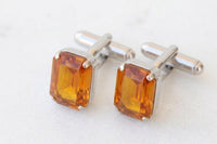Orange Amber Crystal Cufflinks – Gold or Silver – Wedding Gift