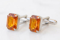 Orange Amber Crystal Cufflinks – Gold or Silver – Wedding Gift