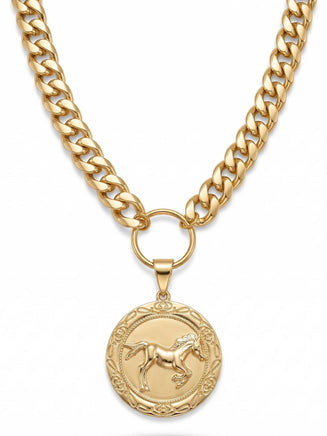 Gold Coin Horse Necklace – Chunky Vintage Statement