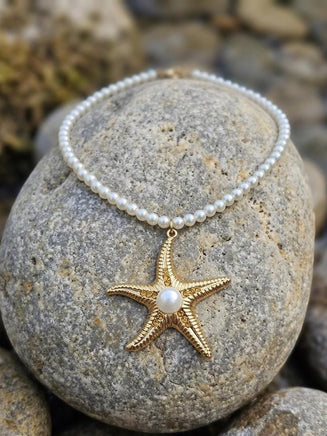 Gold Star Pearl Wedding Necklace