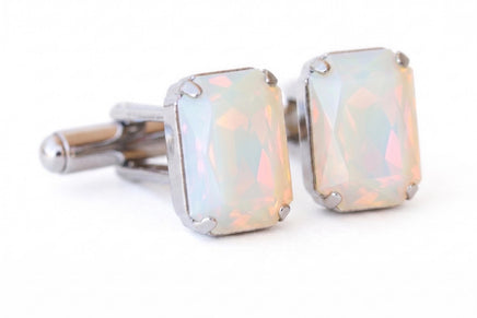 White Opal Crystal Cufflinks: Minimalist Suit Accessory