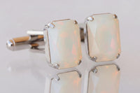 White Opal Crystal Cufflinks: Minimalist Suit Accessory