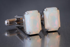 White Opal Crystal Cufflinks: Minimalist Suit Accessory