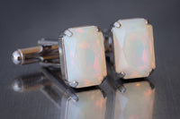 White Opal Crystal Cufflinks: Minimalist Suit Accessory