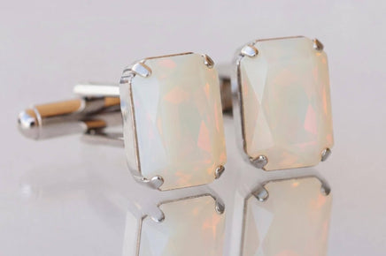 White Opal Crystal Cufflinks: Minimalist Suit Accessory