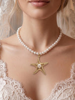Gold Star Pearl Wedding Necklace