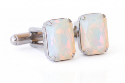 White Opal Crystal Cufflinks: Minimalist Suit Accessory