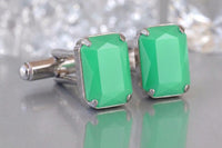Green Mint Crystal Cufflinks – Gold, Silver, or Rose Gold – Wedding & Gift Accessory