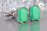 Green Mint Crystal Cufflinks – Gold, Silver, or Rose Gold – Wedding & Gift Accessory
