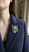 Silver Antique Filigree Brooch – Art Deco Crystal Pin