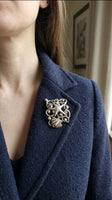 Silver Antique Filigree Brooch – Art Deco Crystal Pin