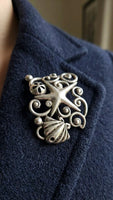Silver Antique Filigree Brooch – Art Deco Crystal Pin