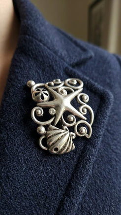 Silver Antique Filigree Brooch – Art Deco Crystal Pin