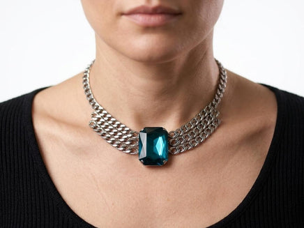 Turquoise Crystal Layered Choker Necklace