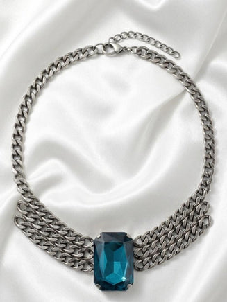 Turquoise Crystal Layered Choker Necklace