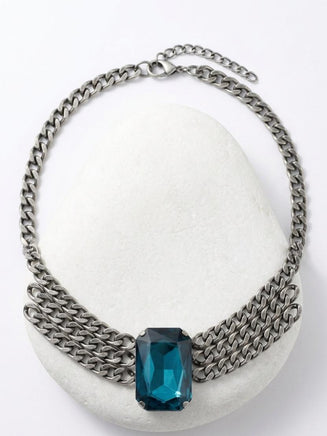 Turquoise Crystal Layered Choker Necklace