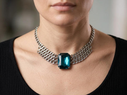 Turquoise Crystal Layered Choker Necklace