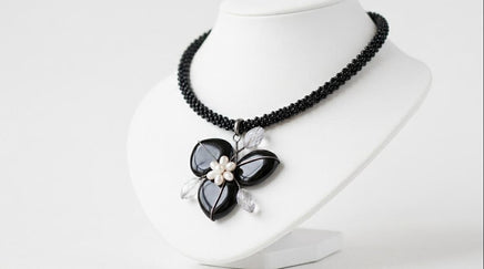 Black Onyx Heart Necklace with Pearls