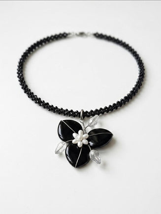Black Onyx Heart Necklace with Pearls
