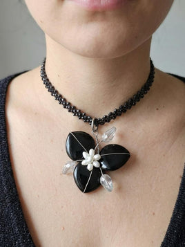 Black Onyx Heart Necklace with Pearls