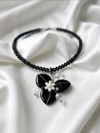 Black Onyx Heart Necklace with Pearls