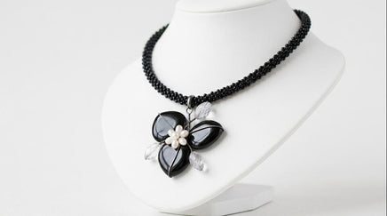 Black Onyx Heart Necklace with Pearls