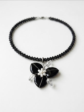 Black Onyx Heart Necklace with Pearls