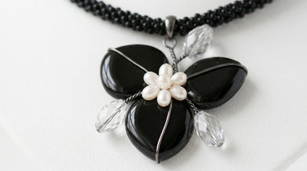 Black Onyx Heart Necklace with Pearls