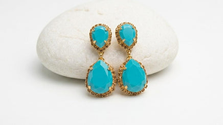 Turquoise & Brown Bridal Earrings – Statement Teardrop Jewelry